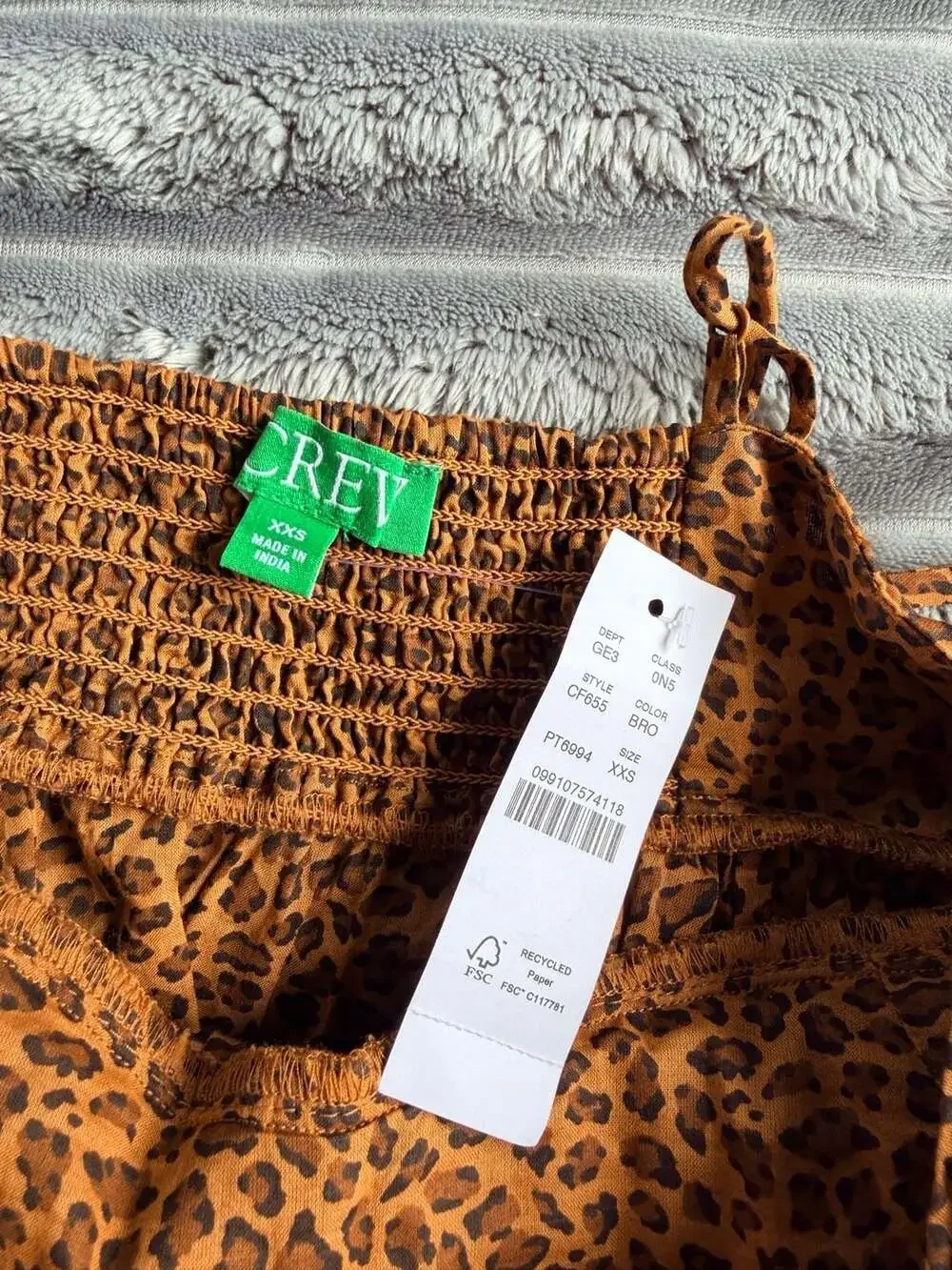 J.Crew Maxi Dress 100% Cotton Leopard Print Smocked Cami Coastal Cowgirl Safari